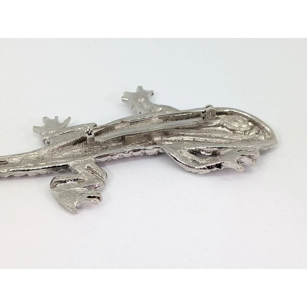 Antique Art Deco 1920-1930's Rhinestone‎ Lizard Brooch Pin Long Green Eyes